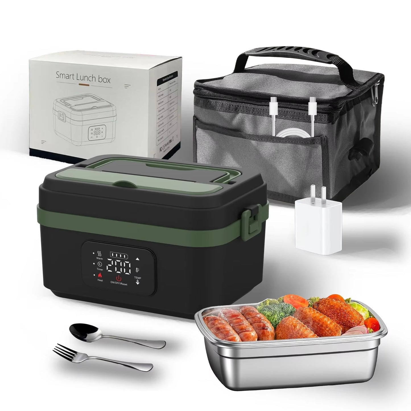 Self Heating Lunch Box Timed Insulation Portable Wireless USB Rechargeable Lunch Box Food Warmer Electric Lunch Box
