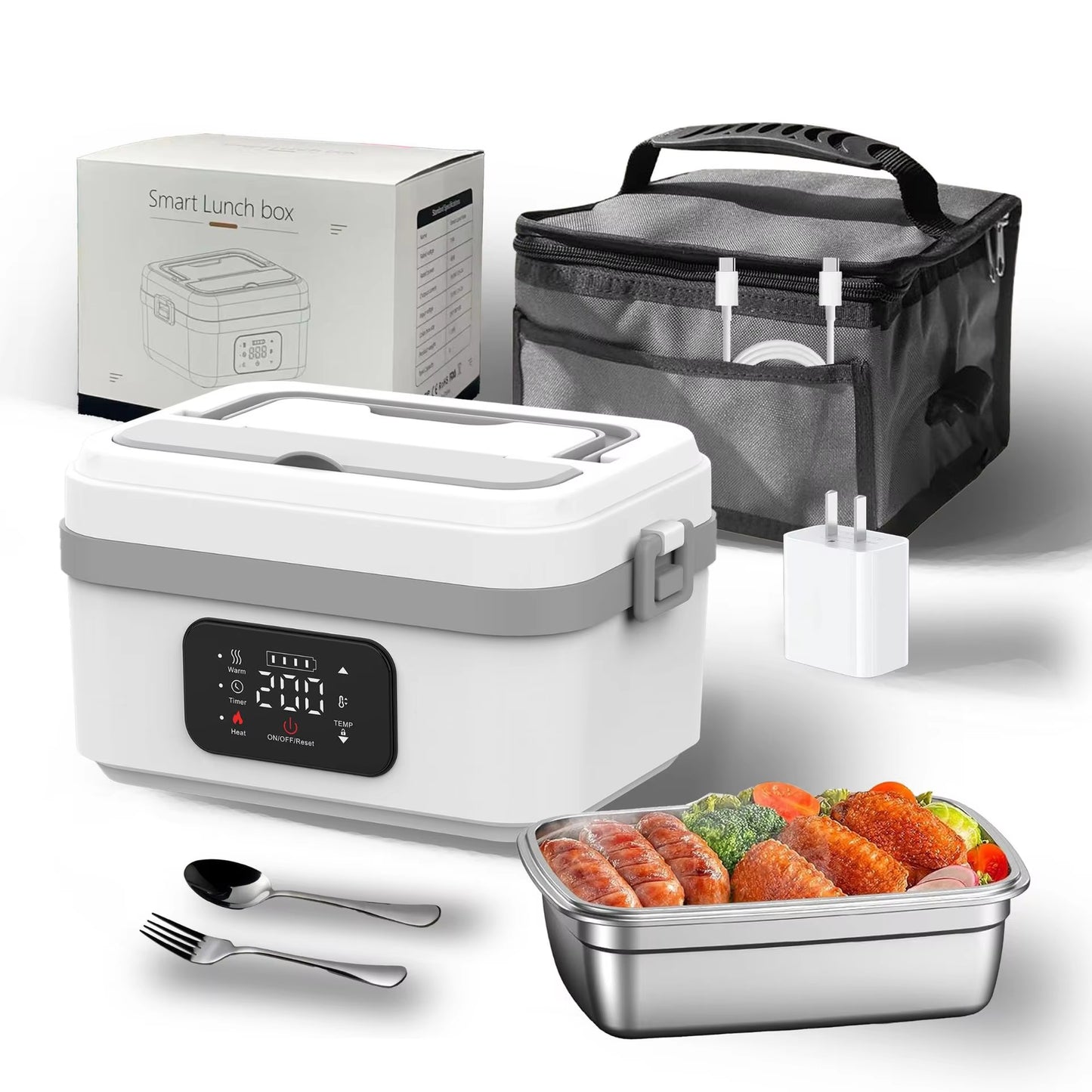 Self Heating Lunch Box Timed Insulation Portable Wireless USB Rechargeable Lunch Box Food Warmer Electric Lunch Box
