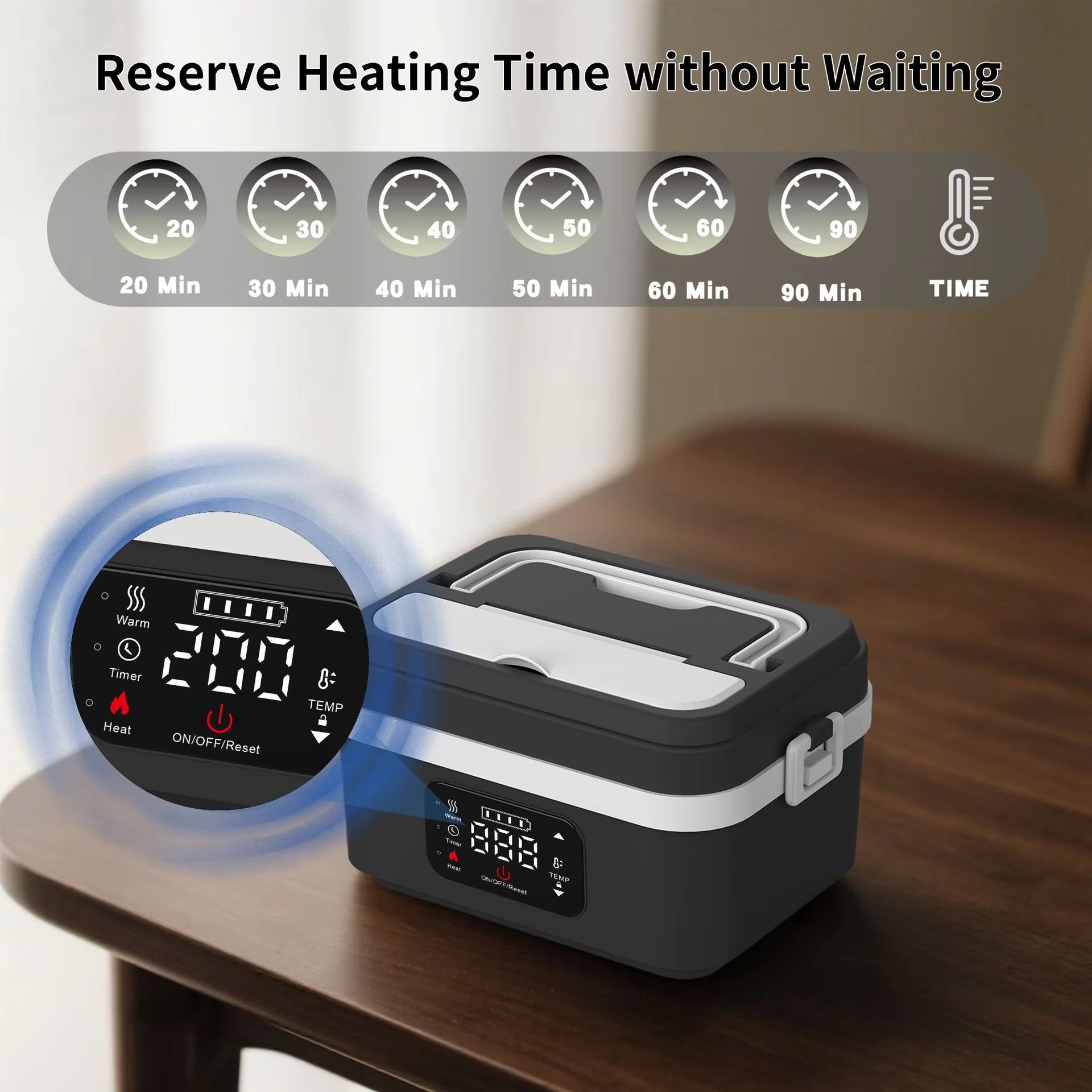 Self Heating Lunch Box Timed Insulation Portable Wireless USB Rechargeable Lunch Box Food Warmer Electric Lunch Box